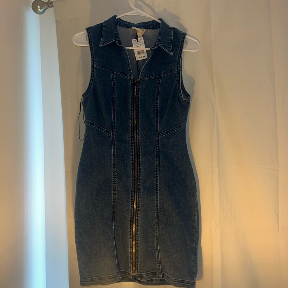 Dark blue denim, stretchy dress, never worn